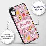 School Supplies Soft Pink Rainbow Apple Glue Pen Custom Name Protective Phone Case Mobile Cover Durable Everyday Smartphone Shock Resistant