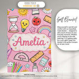 School Supplies Soft Pink Rainbow Apple Glue Pen Ruler Seamless  Personalised Custom Name Super Soft Fleece Blanket Bed Sofa Throw