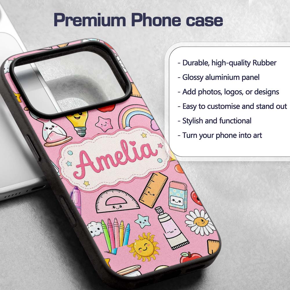 School Supplies Soft Pink Rainbow Apple Glue Pen Custom Name Protective Phone Case Mobile Cover Durable Everyday Smartphone Shock Resistant