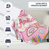 School Supplies Soft Pink Rainbow Apple Glue Pen Ruler Seamless  Personalised Custom Name Super Soft Fleece Blanket Bed Sofa Throw