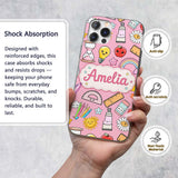 School Supplies Soft Pink Rainbow Apple Glue Pen Custom Name Protective Phone Case Mobile Cover Durable Everyday Smartphone Shock Resistant