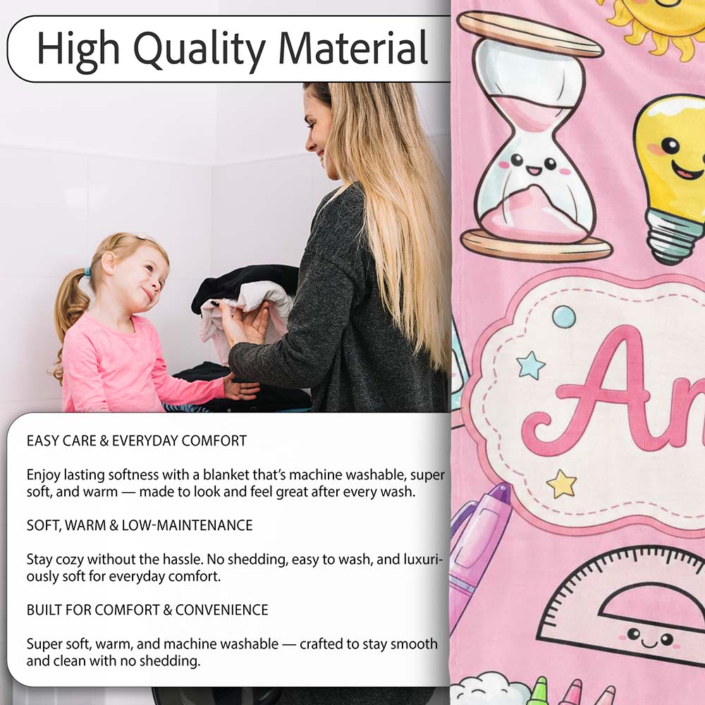 School Supplies Soft Pink Rainbow Apple Glue Pen Ruler Seamless  Personalised Custom Name Super Soft Fleece Blanket Bed Sofa Throw