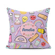 Custom Name School Supplies Purple Rainbow Apple Glue Pen Ruler Square Filled Cushion Throw Pillow Sofa Bed Home Decor Zip Washable UK Made