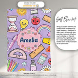 School Supplies Purple Background Rainbow Apple Glue Pen Ruler  Personalised Custom Name Super Soft Fleece Blanket Bed Sofa Throw