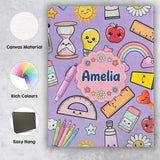 Personalised Name School Supplies Purple Custom  Unique Gift Idea Elegant Feature Canvas Wall Art Print Decor Picture Ready to Hang