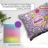 Custom Name School Supplies Purple Rainbow Apple Glue Pen Ruler Square Filled Cushion Throw Pillow Sofa Bed Home Decor Zip Washable UK Made