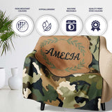 Soft Olive Mixed Camouflage Seamless Pattern Perfect Gift for Her  Personalised Custom Name Super Soft Fleece Blanket Bed Sofa Throw