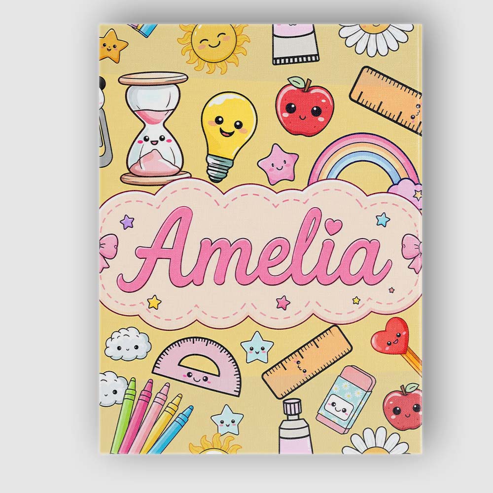 Personalised Name School Supplies Yellow Custom  Unique Gift Idea Elegant Feature Canvas Wall Art Print Decor Picture Ready to Hang