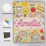 Personalised Name School Supplies Yellow Custom  Unique Gift Idea Elegant Feature Canvas Wall Art Print Decor Picture Ready to Hang