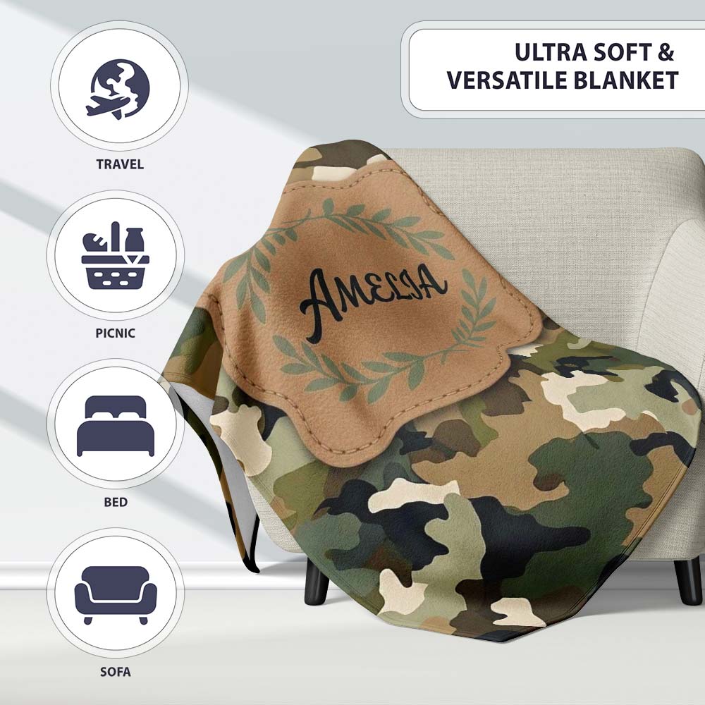 Soft Olive Mixed Camouflage Seamless Pattern Perfect Gift for Her  Personalised Custom Name Super Soft Fleece Blanket Bed Sofa Throw