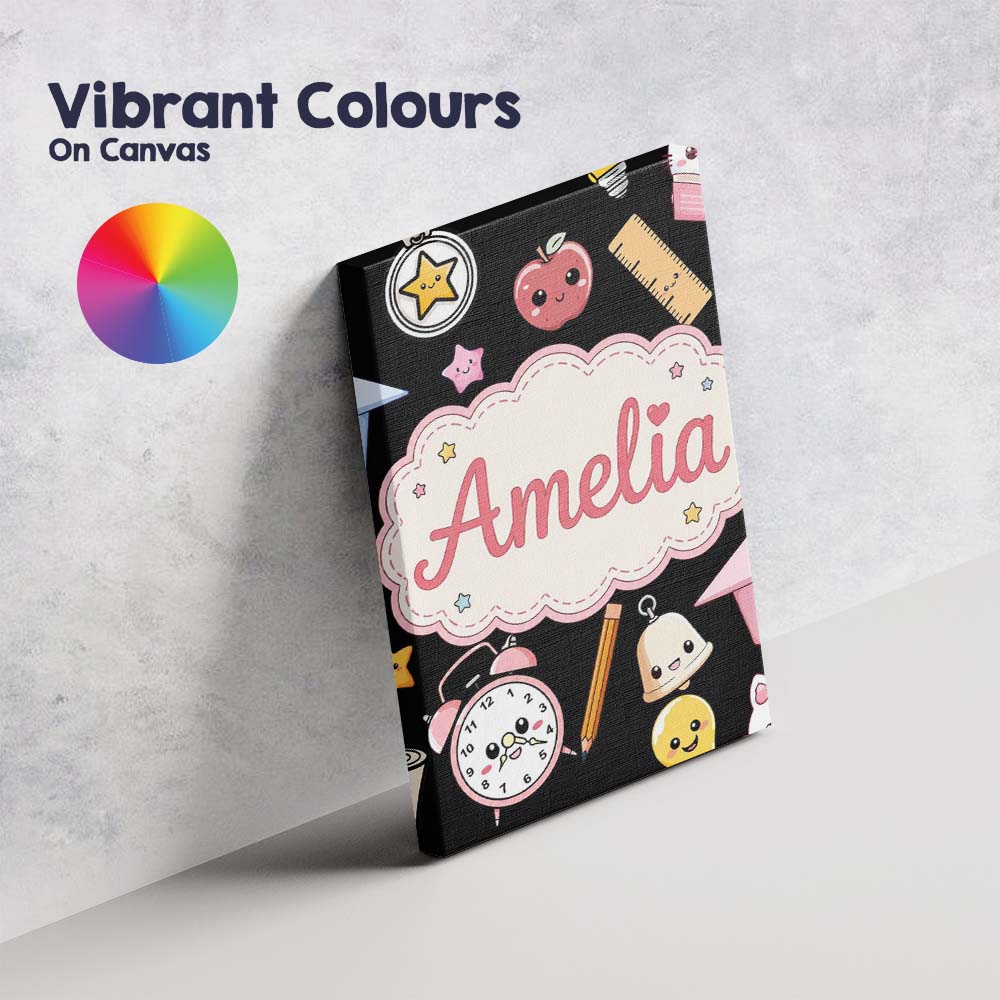 Personalised Name Cute Kawaii School Custom Premium Decorative Design Modern Room Accent Canvas Wall Art Print Decor Picture Ready to Hang