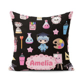 Custom Name Cute Kawaii Theme Student Trophy Paint Palette Art Square Filled Cushion Throw Pillow Sofa Bed Home Decor Zip Washable UK Made