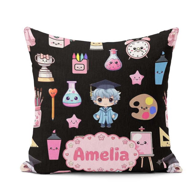 Custom Name Cute Kawaii Theme Student Trophy Paint Palette Art Square Filled Cushion Throw Pillow Sofa Bed Home Decor Zip Washable UK Made