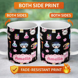 Personalized Custom Name Cute Kawaii Graduation Theme Student Trophy Paint Palette Art 11oz Ceramic Coffee Tea Mug White Large Handle