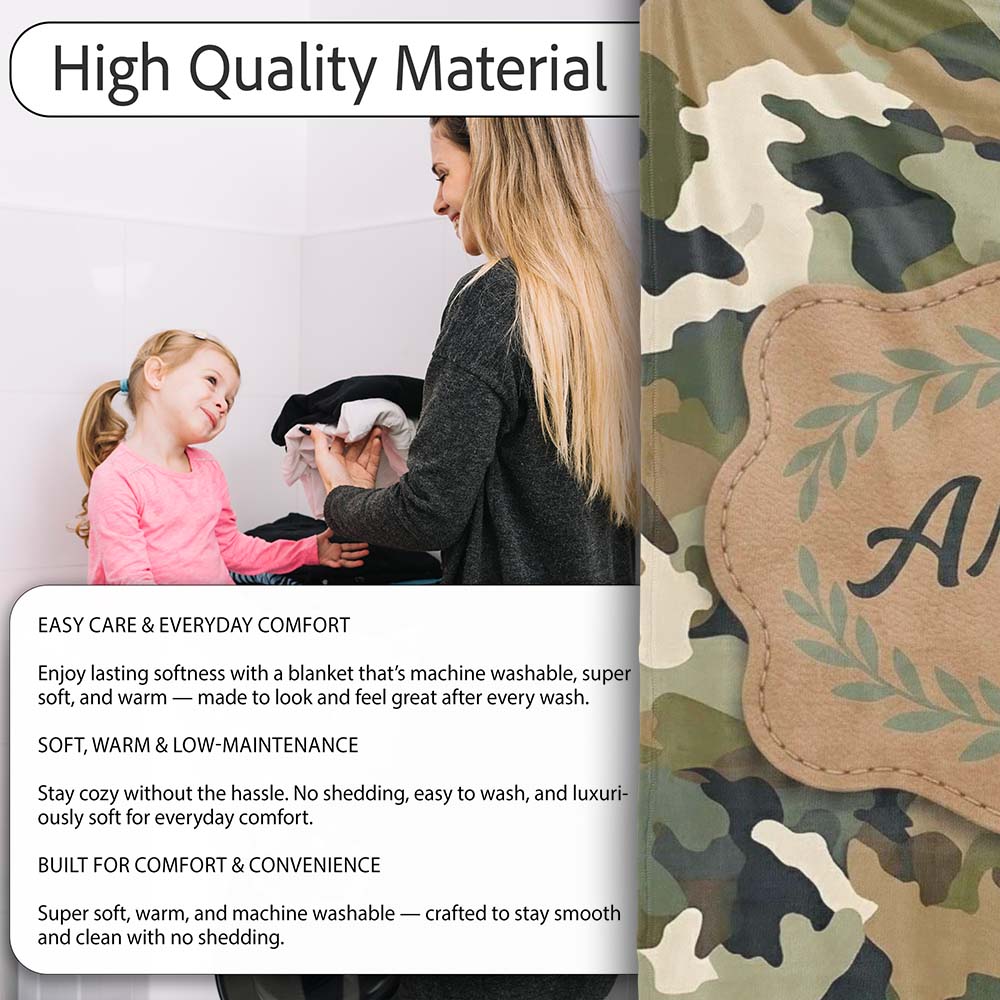 Soft Olive Mixed Camouflage Seamless Pattern Perfect Gift for Her  Personalised Custom Name Super Soft Fleece Blanket Bed Sofa Throw