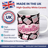 Personalized Custom Name Cute Kawaii Maths Study Calculator Kitty Book Learning Seamless 11oz Ceramic Coffee Tea Mug White Large Handle