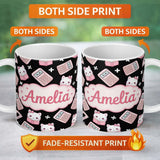 Personalized Custom Name Cute Kawaii Pink Maths Study Calculator Kitty Book Learning 11oz Ceramic Coffee Tea Mug White Large Handle