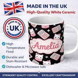 Personalized Custom Name Cute Kawaii Pink Maths Study Calculator Kitty Book Learning 11oz Ceramic Coffee Tea Mug White Large Handle