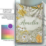 Vintage Botanical Floral Sage Green Detailed Seamless Pattern Lovely  Personalised Custom Name Super Soft Fleece Blanket Bed Sofa Throw