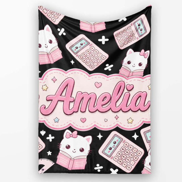 Cute Kawaii Space Learning Rockets Sun Globe Science Seamless  Personalised Custom Name Super Soft Fleece Blanket Bed Sofa Throw