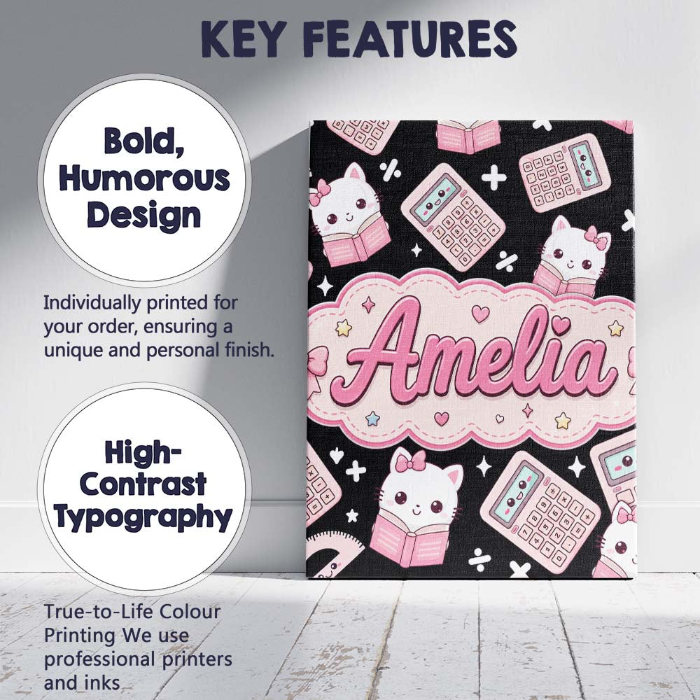 Personalised Name Cute Kawaii Space Learning Custom Bespoke  Contemporary Display Canvas Wall Art Print Decor Picture Ready to Hang