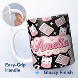 Personalized Custom Name Cute Kawaii Space Learning Rockets Sun Globe Science Seamless 11oz Ceramic Coffee Tea Mug White Large Handle