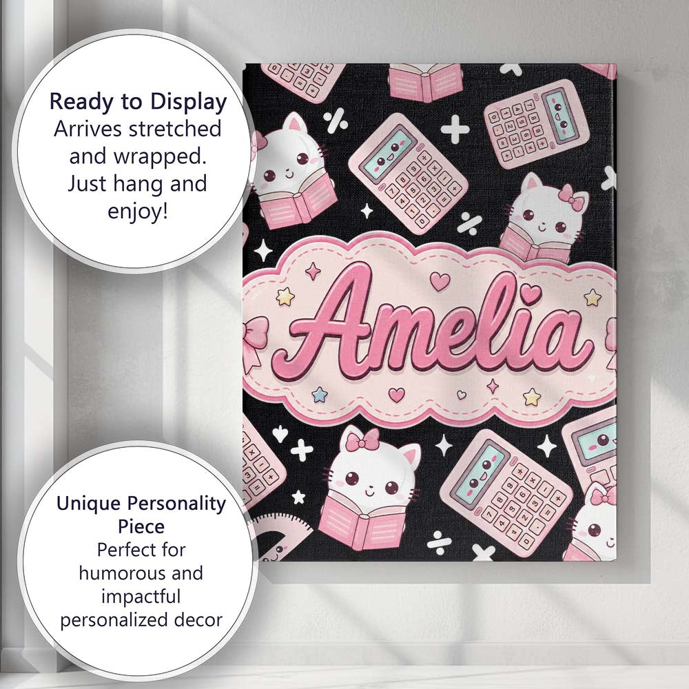 Personalised Name Cute Kawaii Space Learning Custom Bespoke  Contemporary Display Canvas Wall Art Print Decor Picture Ready to Hang