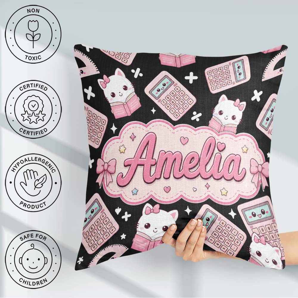 Custom Name Cute Kawaii Space Learning Rockets Sun Globe Science Square Filled Cushion Throw Pillow Sofa Bed Home Decor Zip Washable UK Made
