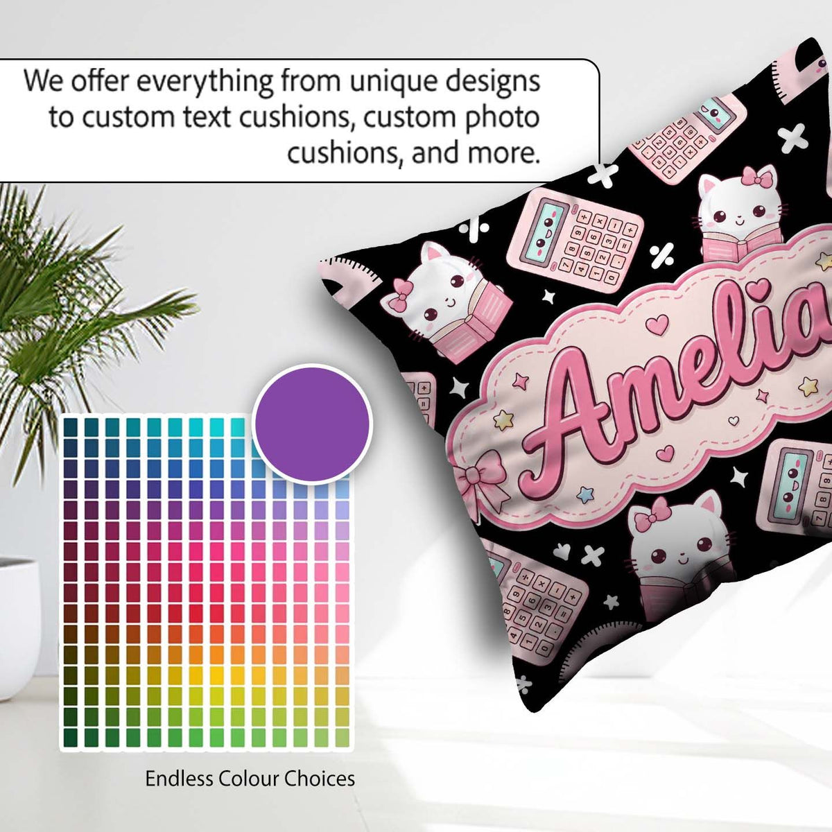 Custom Name Cute Kawaii Space Learning Rockets Sun Globe Science Square Filled Cushion Throw Pillow Sofa Bed Home Decor Zip Washable UK Made