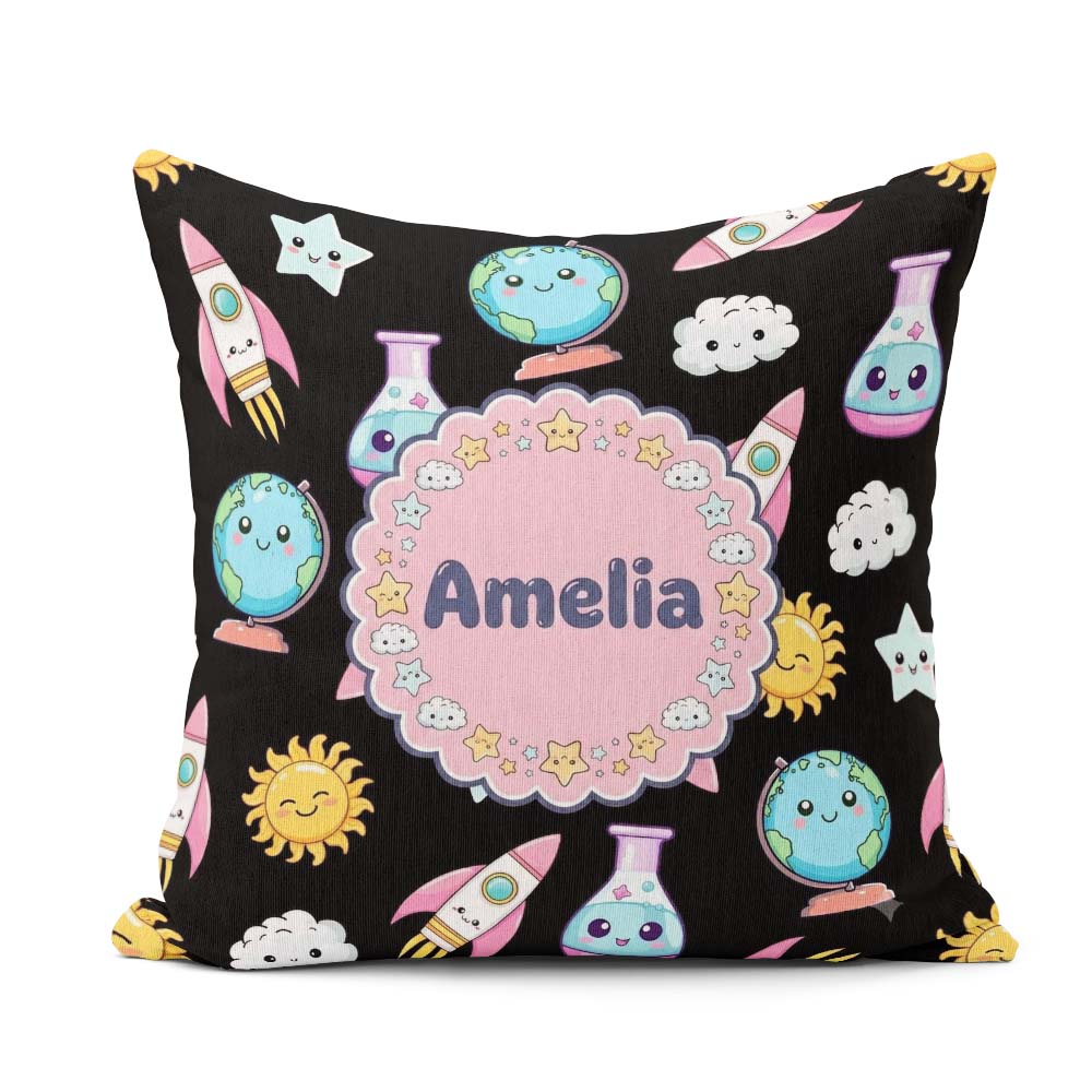 Custom Name Kawaii School Rainbow Glue Ruler Apple Fun Seamless Square Filled Cushion Throw Pillow Sofa Bed Home Decor Zip Washable UK Made