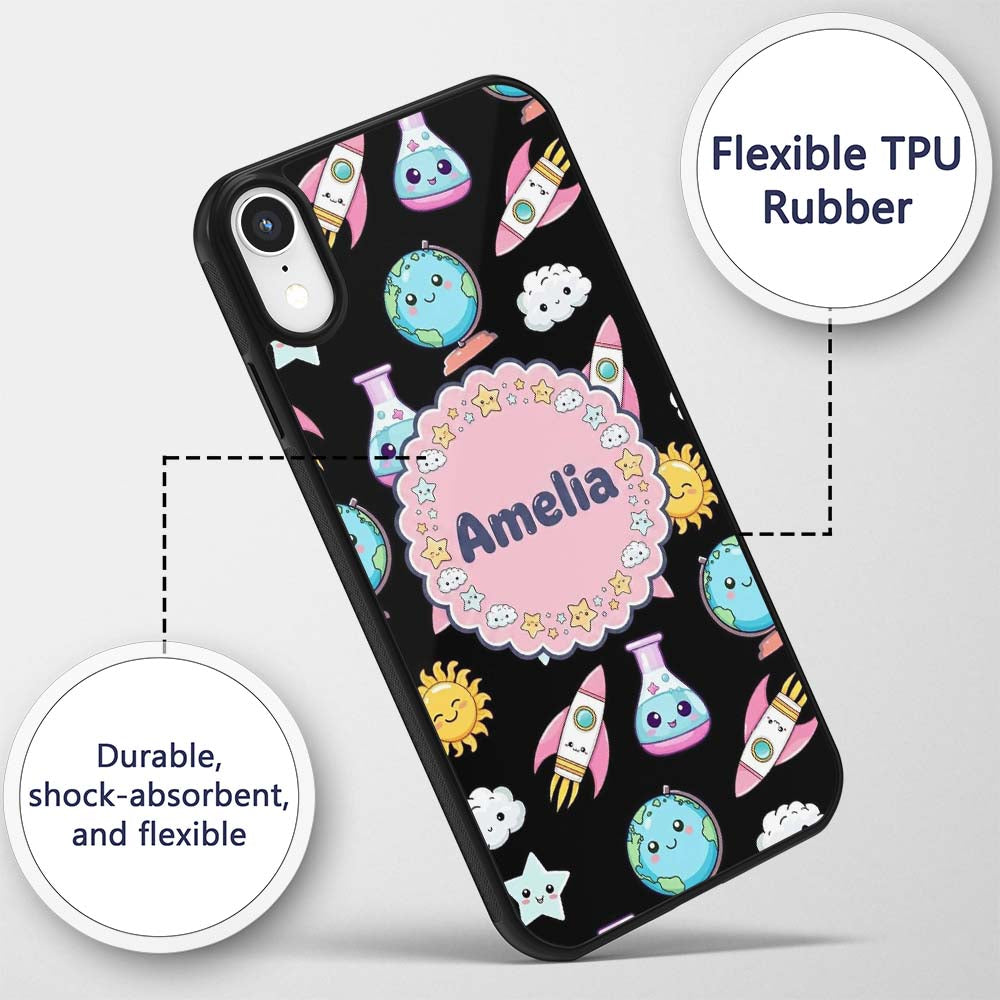 Cute Kawaii School Stationery Rainbow Glue Ruler Custom Name Protective Phone Case Mobile Cover Durable Everyday Smartphone Shock Resistant