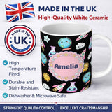 Personalized Custom Name Cute Kawaii School Stationery Rainbow Glue Ruler Apple Fun Seamless 11oz Ceramic Coffee Tea Mug White Large Handle