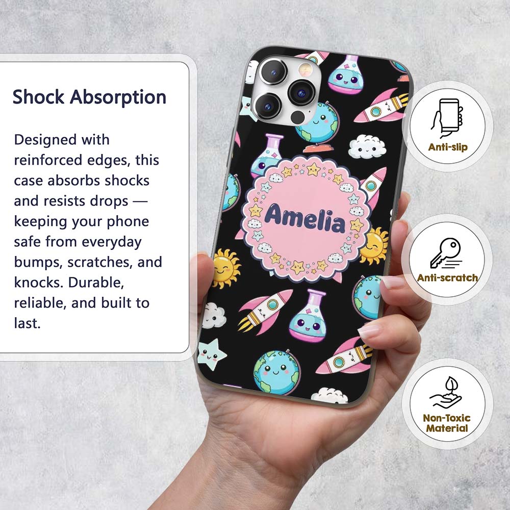 Cute Kawaii School Stationery Rainbow Glue Ruler Custom Name Protective Phone Case Mobile Cover Durable Everyday Smartphone Shock Resistant
