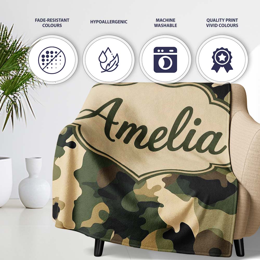 Deep Forest Camouflage Seamless Pattern Stylish Everyday  Lovely  Personalised Custom Name Super Soft Fleece Blanket Bed Sofa Throw