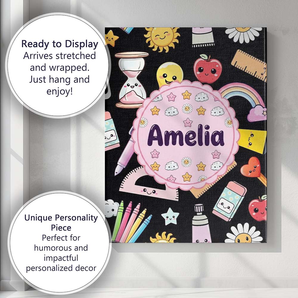 Personalised Name Cute Kawaii Creative Custom  Modern Room Accent Elegant Feature Canvas Wall Art Print Decor Picture Ready to Hang
