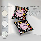Custom Name Cute Kawaii Creative Supplies Mixed Fun Pattern Name Square Filled Cushion Throw Pillow Sofa Bed Home Decor Zip Washable UK Made
