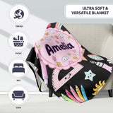 Cute Kawaii Creative School Supplies Mixed Fun Seamless Pattern Name  Personalised Custom Name Super Soft Fleece Blanket Bed Sofa Throw