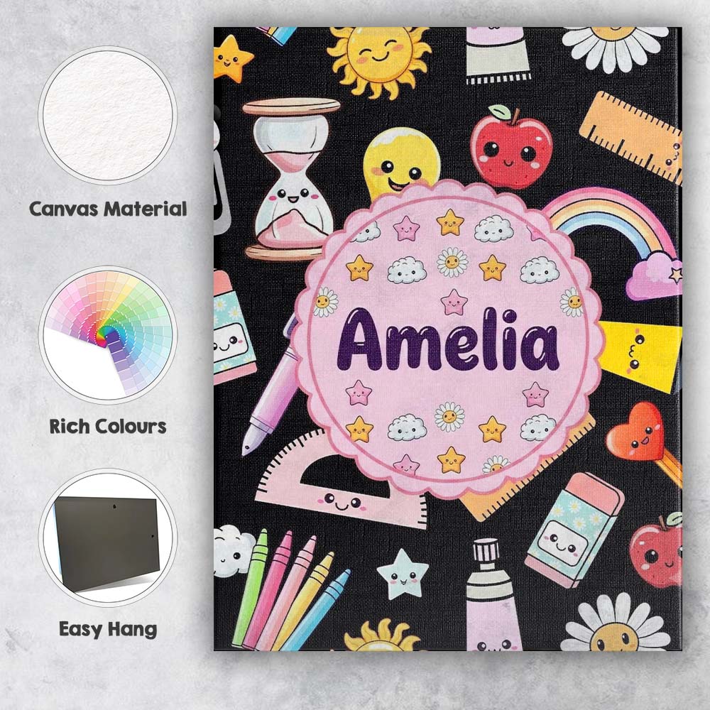 Personalised Name Cute Kawaii Creative Custom  Modern Room Accent Elegant Feature Canvas Wall Art Print Decor Picture Ready to Hang