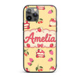 Cute Strawberry Cake Dessert Cherry Sweet Treat Custom Name Protective Phone Case Mobile Cover Durable Everyday Smartphone Shock Resistant