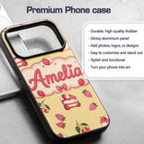 Cute Strawberry Cake Dessert Cherry Sweet Treat Custom Name Protective Phone Case Mobile Cover Durable Everyday Smartphone Shock Resistant