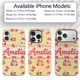 Cute Strawberry Cake Dessert Cherry Sweet Treat Custom Name Protective Phone Case Mobile Cover Durable Everyday Smartphone Shock Resistant