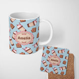 Personalized Custom Name Cute Chocolate Milkshake Strawberry Sweet Drink Seamless Pattern 11oz Ceramic Coffee Tea Mug White Large Handle