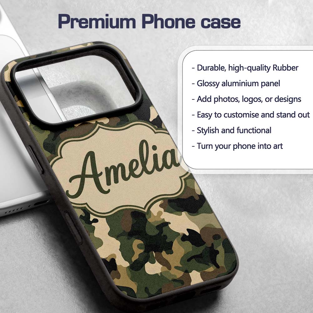 Deep Forest Camouflage Seamless Printed Design Custom Name Protective Phone Case Mobile Cover Durable Everyday Smartphone Shock Resistant