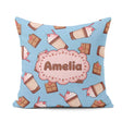 Custom Name Cute Chocolate Milkshake Blue Background Sweet Drink Square Filled Cushion Throw Pillow Sofa Bed Home Decor Zip Washable UK Made