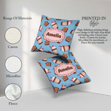 Custom Name Cute Chocolate Milkshake Blue Background Sweet Drink Square Filled Cushion Throw Pillow Sofa Bed Home Decor Zip Washable UK Made