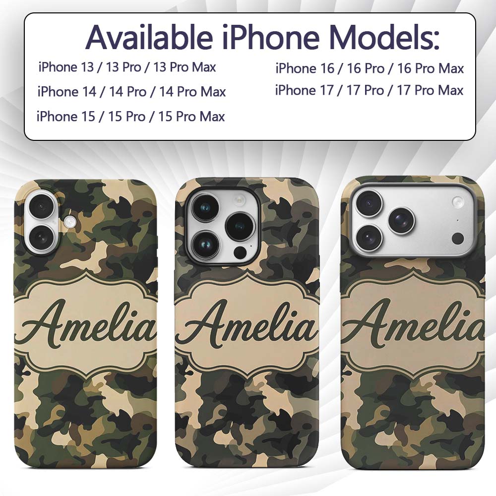 Deep Forest Camouflage Seamless Printed Design Custom Name Protective Phone Case Mobile Cover Durable Everyday Smartphone Shock Resistant