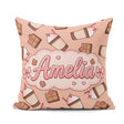 Custom Name Cute Chocolate Peach Background Sweet Drink Seamless Square Filled Cushion Throw Pillow Sofa Bed Home Decor Zip Washable UK Made