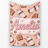 Cute Chocolate Milkshake Peach Background Sweet Drink Seamless  Personalised Custom Name Super Soft Fleece Blanket Bed Sofa Throw
