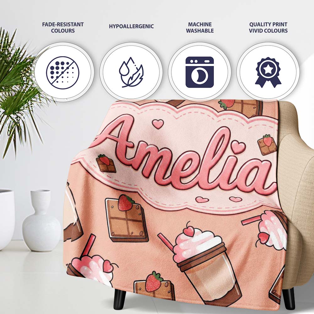Cute Chocolate Milkshake Peach Background Sweet Drink Seamless  Personalised Custom Name Super Soft Fleece Blanket Bed Sofa Throw