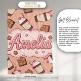 Cute Chocolate Milkshake Peach Background Sweet Drink Seamless  Personalised Custom Name Super Soft Fleece Blanket Bed Sofa Throw